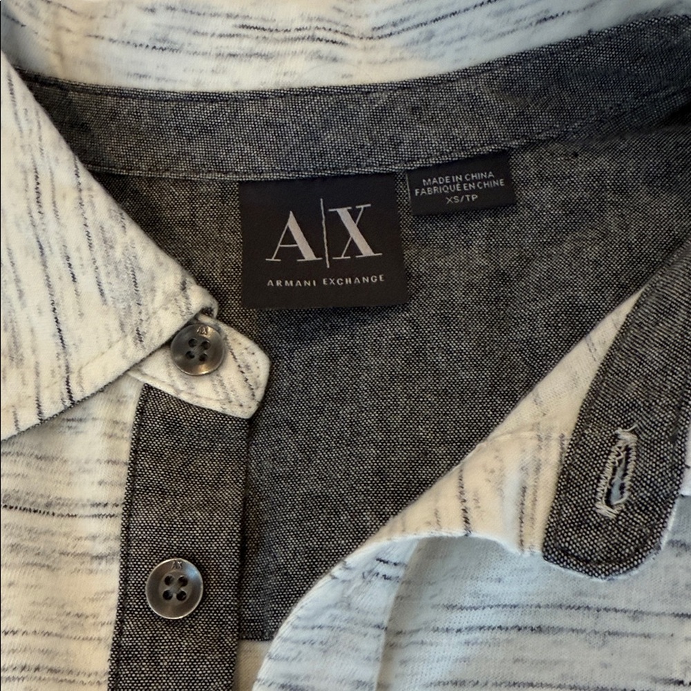 Armani Exchange men’s Gray Striped Polo Shirt. - Picture 5 of 6